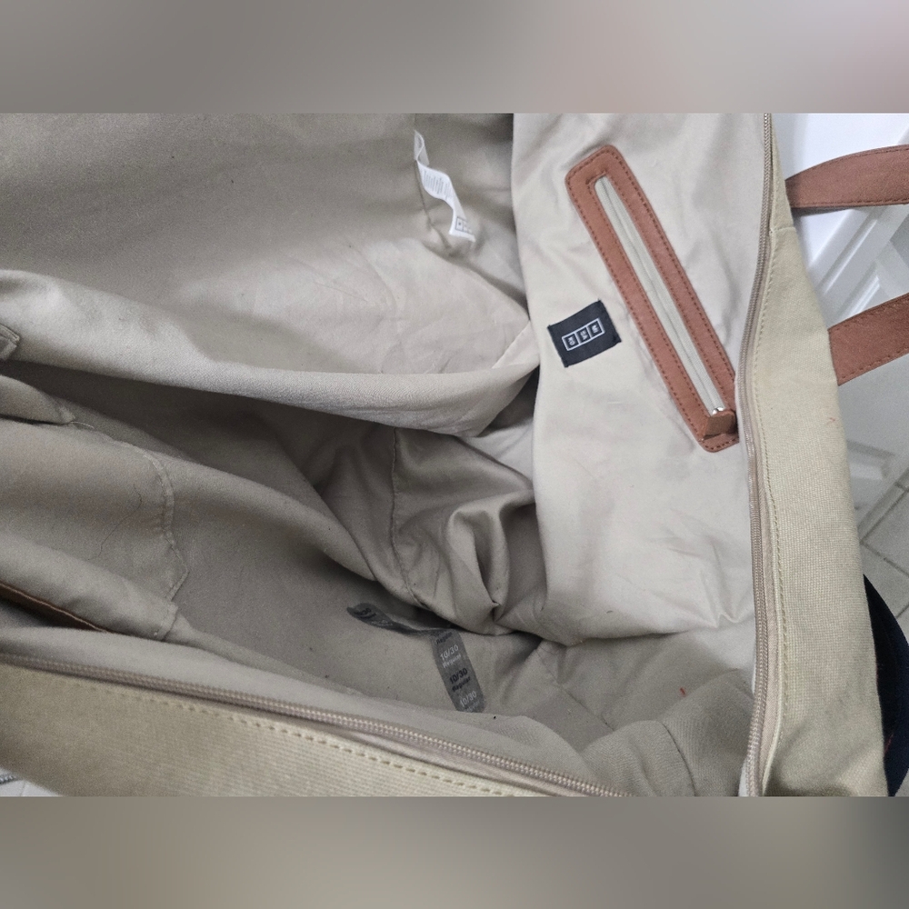 Cotton Canvas Oversized Weekender Travel Duffel with Brown Handles - Picture 9 of 11